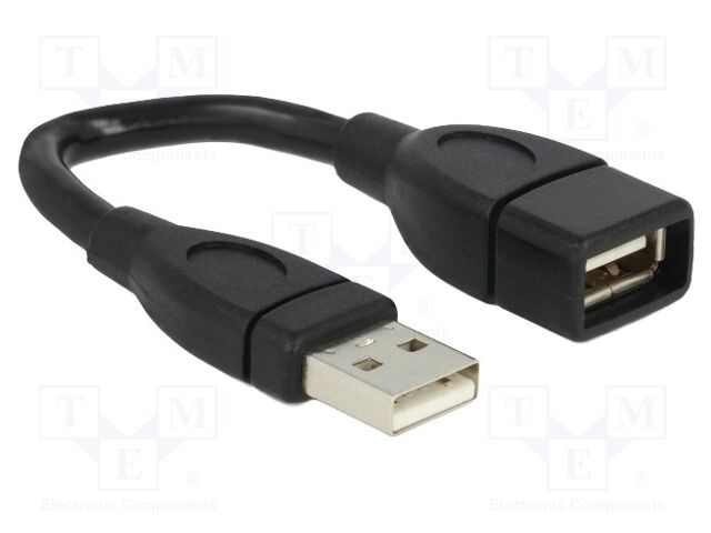 Cable; USB 2.0; USB A socket,USB A plug; 0.15m; black; Øcable: 5mm