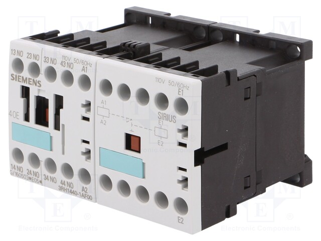 Contactor: 4-pole; NO x4; 110VAC; 6A; DIN; 3RH10; screw terminals