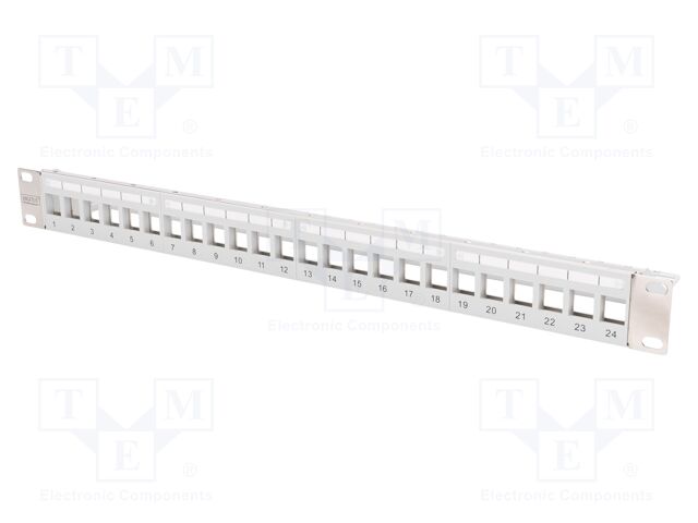 Patch panel; Keystone; grey; Number of ports: 24; 19"; Cat: 5e,6,6a