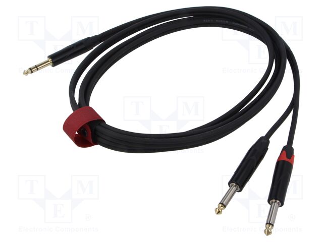 Cable; Jack 6,3mm plug,Jack 6,3mm plug x2; 3m; black; PVC