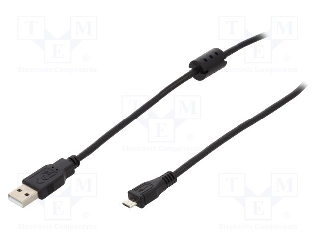 Cable; USB 2.0; USB A plug,USB B micro plug; 2m; black; 480Mbps