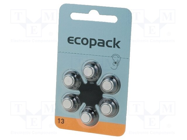 Battery: zinc air (ZnO2); 1.4V; AC13,R754,coin; Batt.no: 6; 270mAh