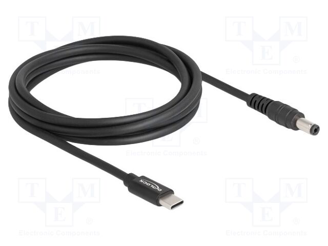 Cable; USB C plug,DC 5,5/2,1 plug; straight; black; 1.5m; black