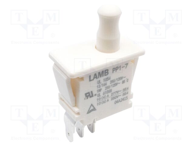 Switch: push-button; Pos: 2; SPDT; 12A/250VAC; white; Illumin: none