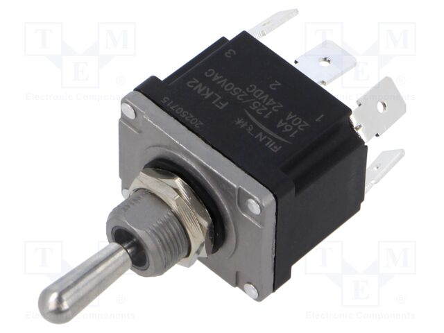 Switch: toggle; Pos: 3; DP3T; ON-OFF-ON; 16A/250VAC; 20A/24VDC