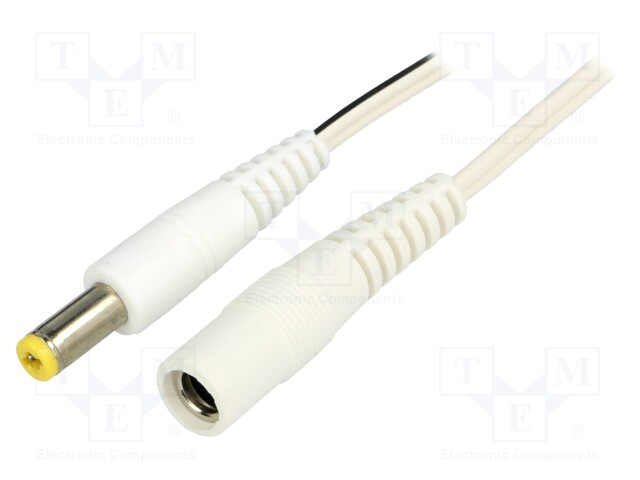 Cable; DC 5,5/2,1 plug,DC 5,5/2,1 socket; straight; 0.5mm2; 5m