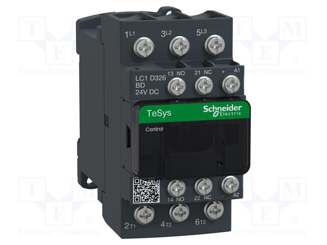 Relay Contactor, TeSys D Series, 3PST-NO, 3P, 32 A at 440 VAC, 18.5 kW at 690 VAC