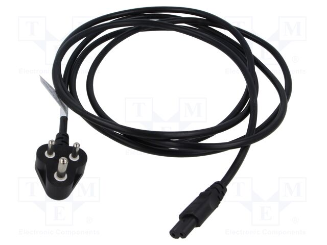 Cable; 2x0.75mm2; IEC C7 female,IS 1293 (D) plug; PVC; 1.8m; 2.5A