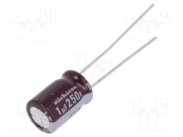 Capacitor: electrolytic; low impedance; THT; 1uF; 250VDC; ±20%