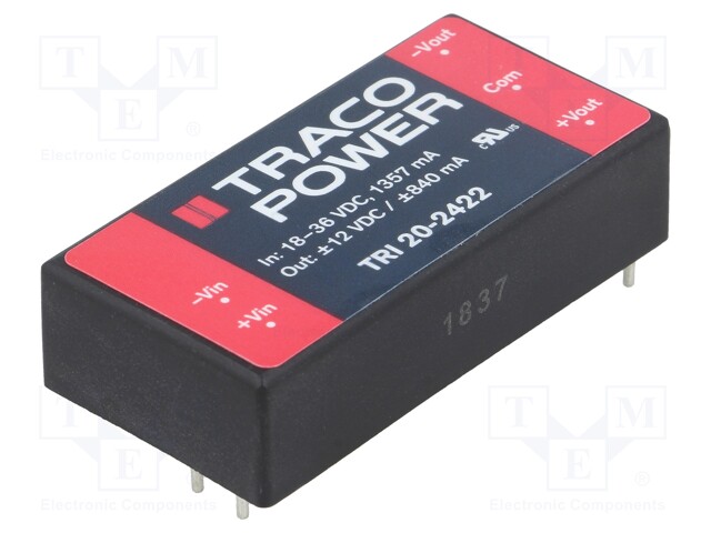 Converter: DC/DC; 20W; Uin: 18÷36V; Uout: 12VDC; Uout2: -12VDC; 2"x1"