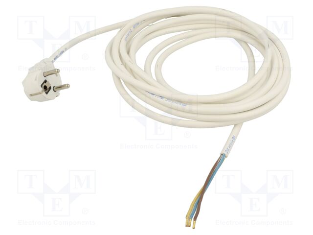 Cable; CEE 7/7 (E/F) plug angled,wires; PVC; 1.5m; white; 3x1mm2