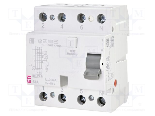 RCD breaker; Inom: 25A; Ires: 300mA; Poles: 4; 400V,415V; IP20; EFI