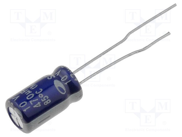 Capacitor: electrolytic; THT; 470uF; 10VDC; Ø6.3x11mm; Pitch: 2.5mm