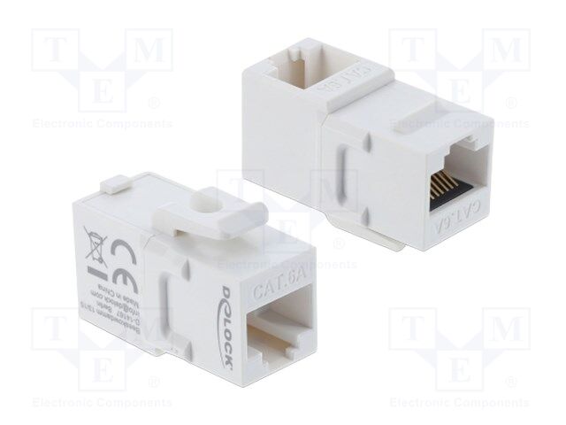 RJ 45 coupler; Keystone,angled; RJ45 socket,both sides; white