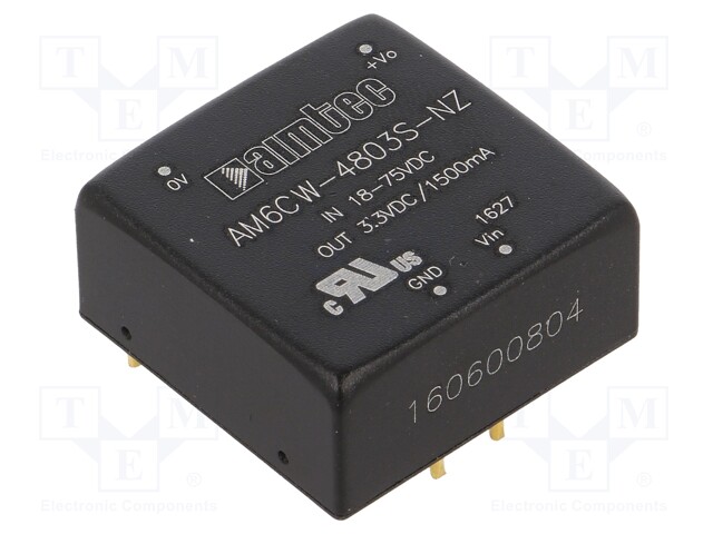 Converter: DC/DC; 6W; Uin: 18÷75V; 3.3VDC; Iout: 1.5A; 1"x1"; 14g