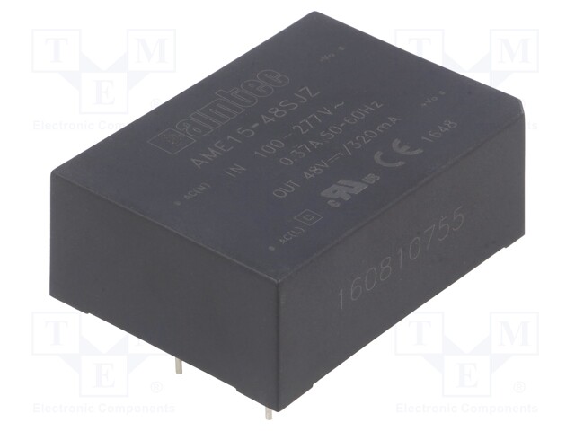 Converter: AC/DC; 15W; Uout: 48VDC; Iout: 0.32A; 85%; Mounting: PCB