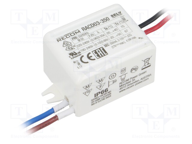 Power supply: switched-mode; LED; 3W; 3÷12VDC; 350mA; 90÷264VAC