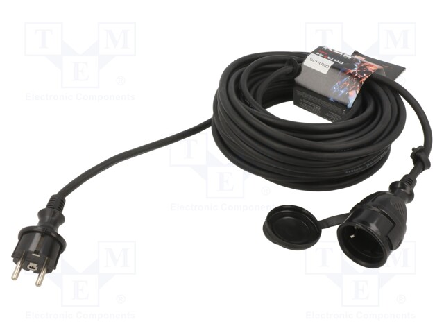 Extension lead; Sockets: 1; rubber; black; 3x1,5mm2; 15m; 16A