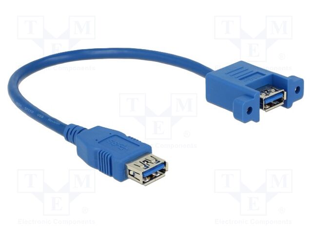 Cable; USB A socket,both sides; 0.25m; blue; 24AWG,30AWG; 5Gbps