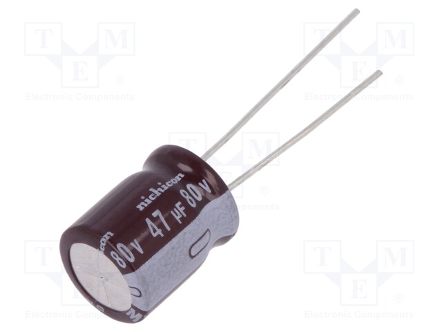 Capacitor: electrolytic; low impedance; THT; 47uF; 80VDC; ±20%