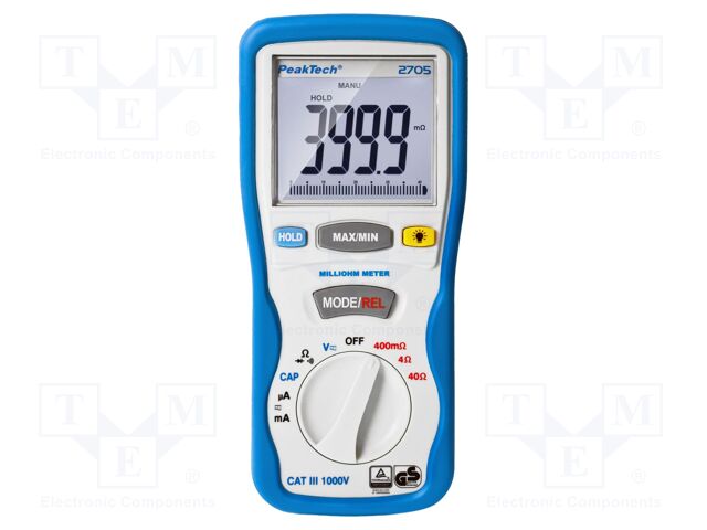 Milli-ohm meter; LCD 3,75 digit (4000); 400m/4/40Ω