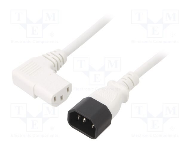 Cable; 3x1mm2; IEC C13 female 90°,IEC C14 male; PVC; 3m; white