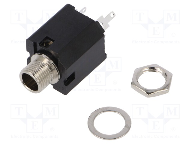 Socket; Jack 6,35mm; female; stereo; straight; for panel mounting