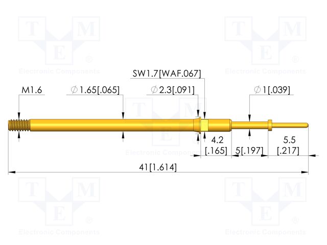 Test needle; Spring compression: 4mm; 5mm; 8A; CuBe; gold-plated