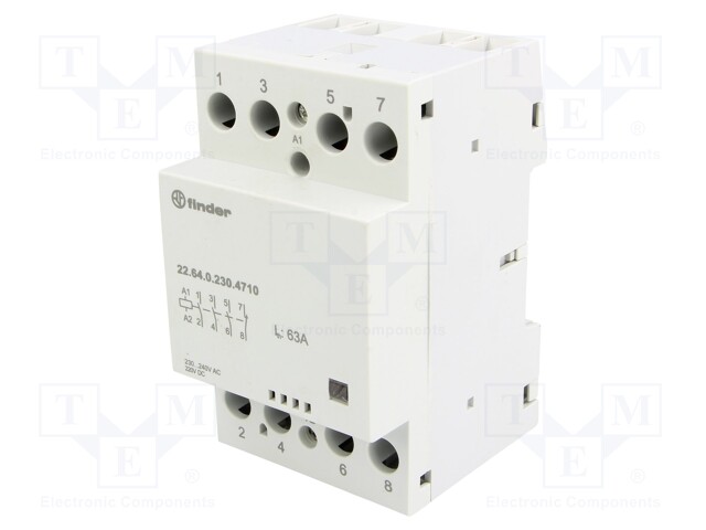 Relay: installation; monostable; NC + NO x3; Ucoil: 230VAC; 63A