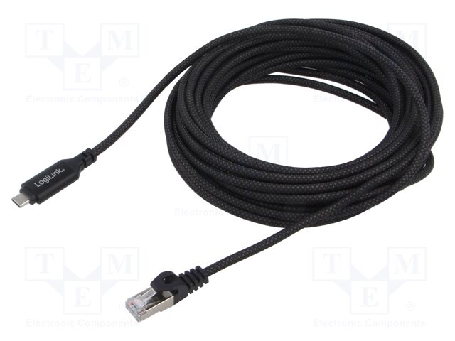 Cable; USB 3.2; RJ45 plug,USB C plug; nickel plated; 5m; black