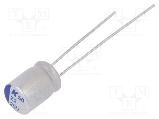 Capacitor: polymer; 22uF; 25VDC; ESR: 50mΩ; A758; THT; ±20%; 5000h