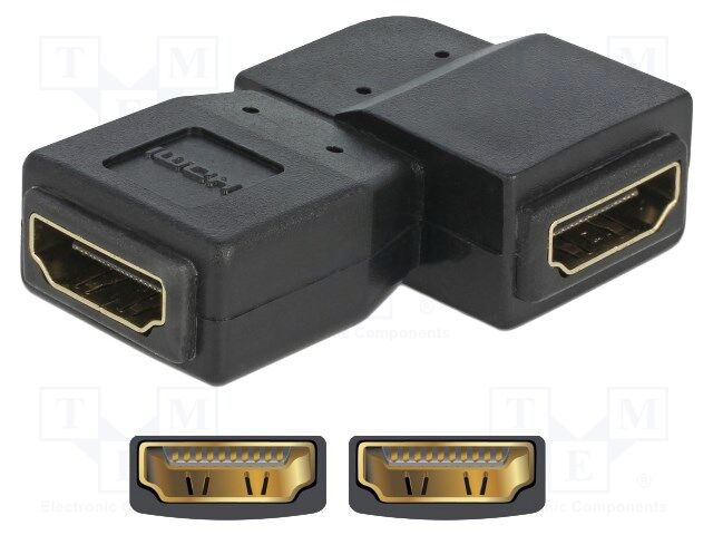 Adapter; HDMI socket,HDMI socket 90° left/right; black