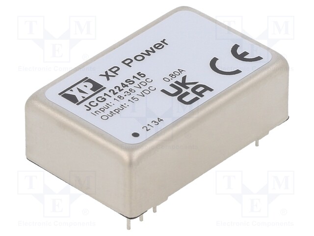 Isolated Board Mount DC/DC Converter, 2:1 Input, ITE, 1 Output, 12 W, 15 V, 800 mA