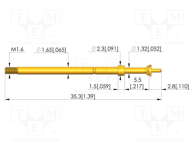 Test needle; Spring compression: 4mm; 5mm; 5A; CuBe; gold-plated