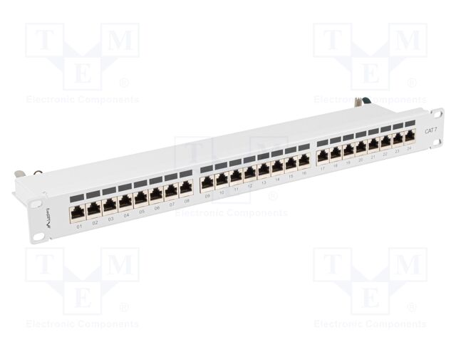Patch panel; white; Number of ports: 24; Cat: 7; RJ45 socket x24