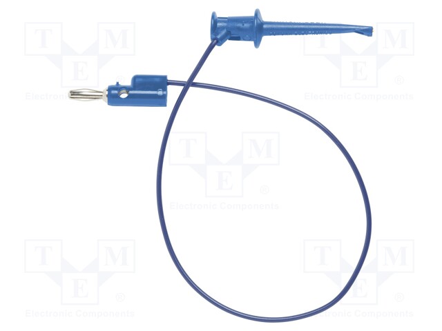 Test lead; 60VDC; 30VAC; 5A; 4,32mm banana plug-mini hook; blue