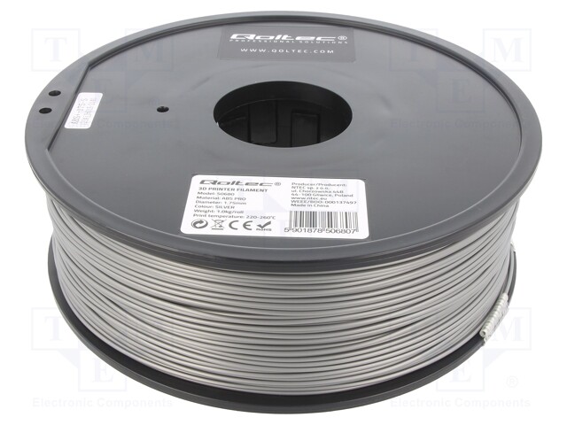 Filament: ABS PRO; 1.75mm; silver; 220÷260°C; 1kg