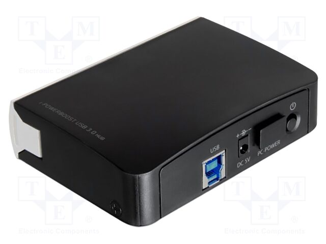 Hub USB; DC,USB A socket x5,USB B socket; USB 3.0; black,silver