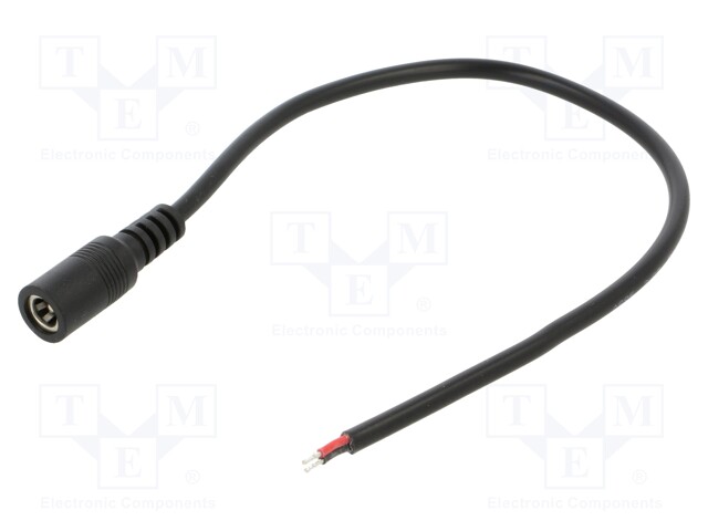 Cable; 2x0.5mm2; DC 5,5/2,5 socket; straight; black; 0.25m