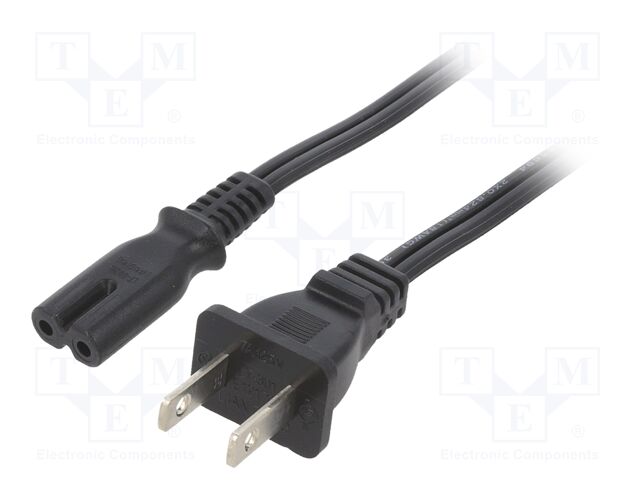 Cable; IEC C7 female,NEMA 1-15 (A) plug; PVC; 1.8m; black; 7A