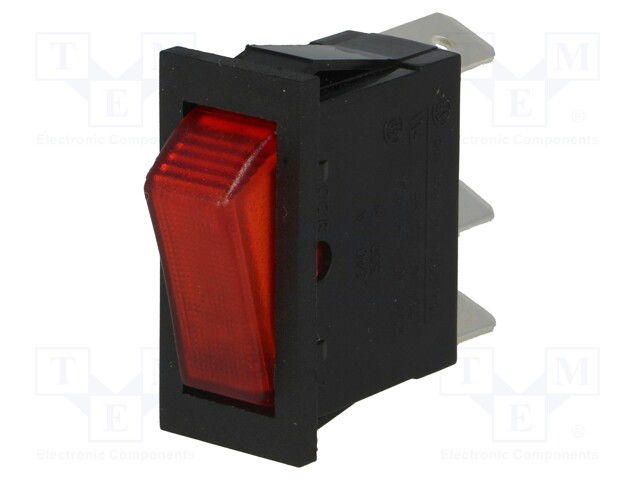 ROCKER; SPST; Pos: 2; OFF-ON; 16A/250VAC; red; neon lamp 250V