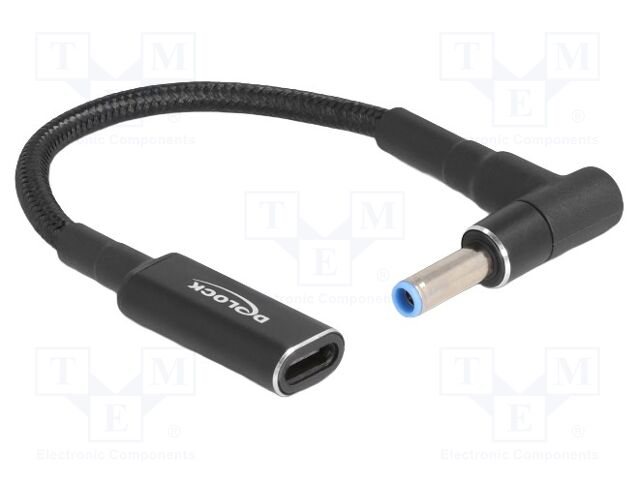 Cable; USB C socket,DC 4,5/3,0 plug; angled,straight; black