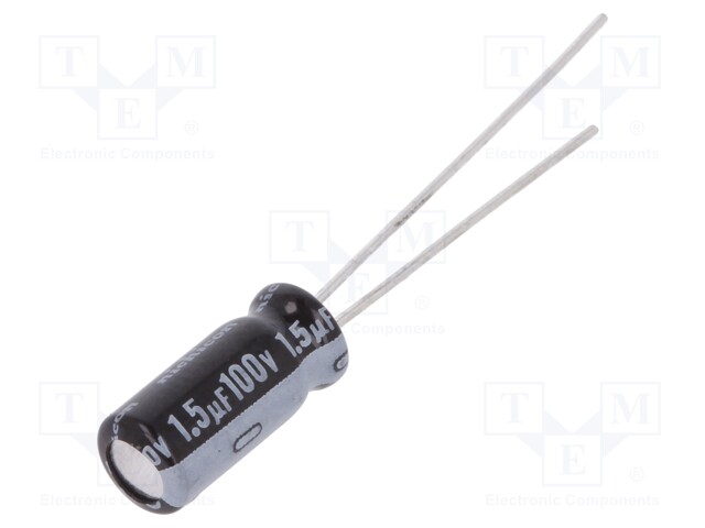 Capacitor: electrolytic; THT; 1.5uF; 100VDC; Ø5x11mm; Pitch: 2mm