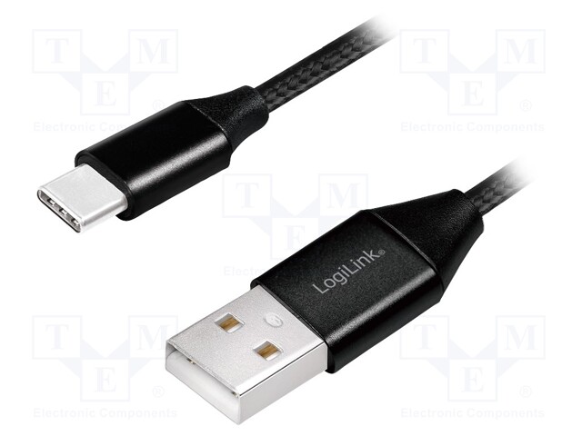 Cable; USB 2.0; USB A plug,USB C plug; 1m; black