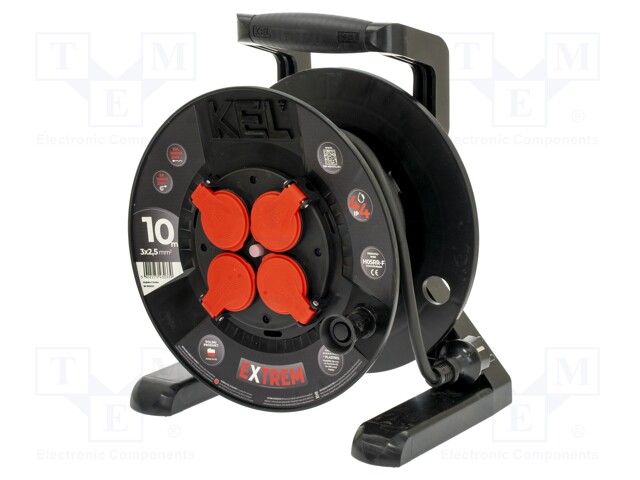 Extension lead; reel,with non-rotating sockets; Sockets: 4; 10m