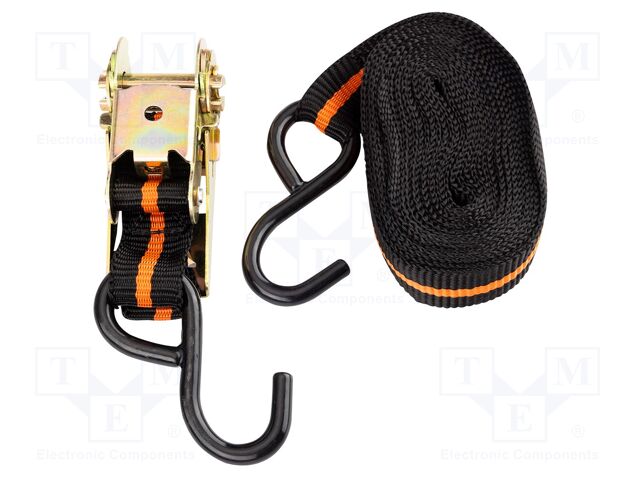 Fastening belt; L: 3m; Width: 25mm; black-orange; with ratchet