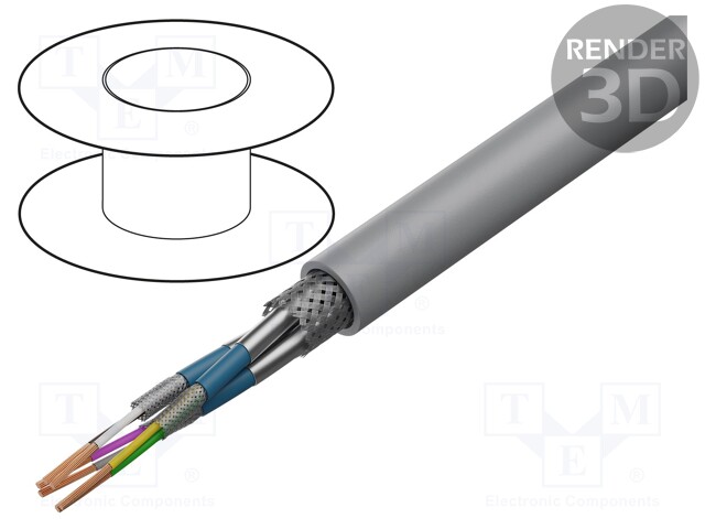 Wire; LiYCY-CY; 3x2x0,25mm2; PVC; grey; 500V; ECE R-118