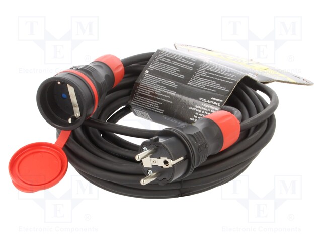 Extension lead; Sockets: 1; rubber; black; 3x1,5mm2; 10m; 16A