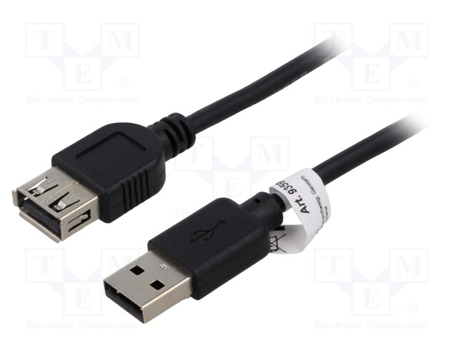 Cable; USB 2.0; USB A socket,USB A plug; 3m; black; Core: Cu; PVC
