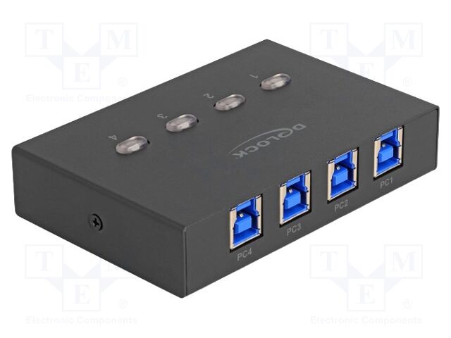 Switch; black; metal; Input: USB B socket x4; Out: USB A socket